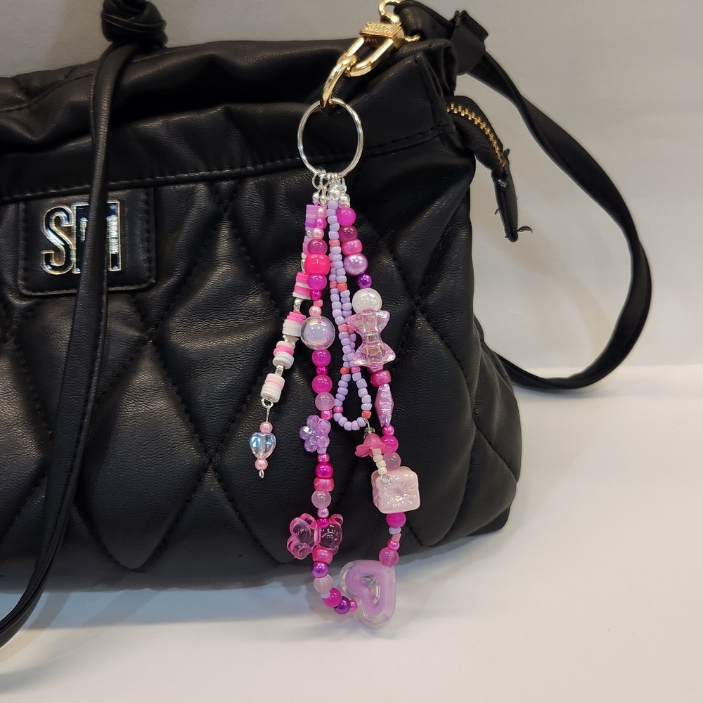Purple And Pink Beaded Bag Charm
